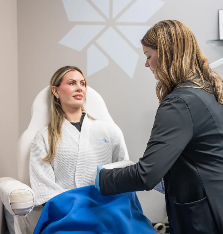 Patient getting ready for Coolsculpting procedure at Revive Medical Spa